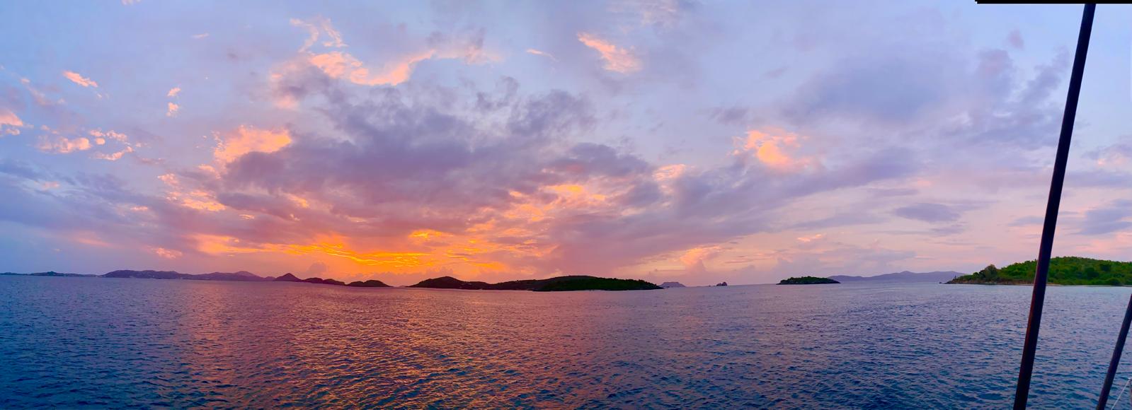Panoramic BVI sunset with island chain